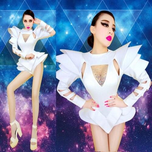 White&Green Bodysuit Jazz Dance Costumes Bar Dj Dancers Sexy Nightclub DS Singer Rave Cloth Rhinestone Jumpsuit Stage Show Dress