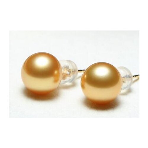 Free shipping luxury Noble jewelry AAA round 10-11mm south seas gold pearl earrings yellow g