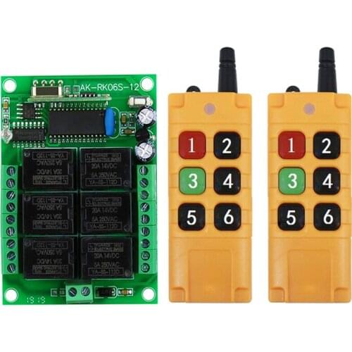 2000m DC12V 6CH Wireless rf Remote Control Switch Relay Output Radio receiver & 433 MHz Remote controller garage door opener