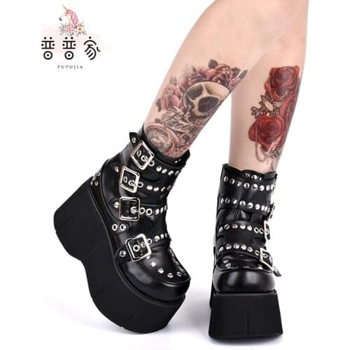 Princess sweet lolita shoes Autumn and winter Gothic wind Lolita boots punk rivet thick bottom special muffin bottom pu7003