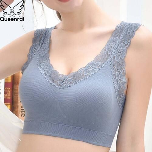 Queenral Seamless Bra For Women Underwear Sexy Lace Brassiere Push Up Bralette Wireless BH M L XL XXL Lingerie Top Vest Bra