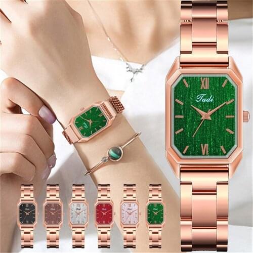 Tadi Brand Women Rectangle Roma Green Watches Luxury Rose Gold Quartz Watches Gift Clock Relogio Feminino for Drop Shipping