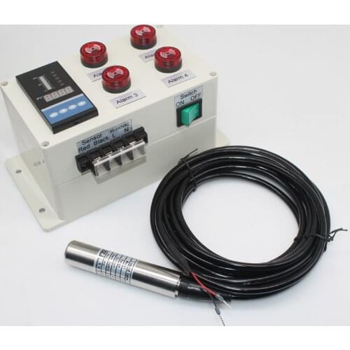 Liquid level measure meter with 4 alarm buzzer with liquid water level sensor 1m,2m,3m,4m,5m water level alarm device