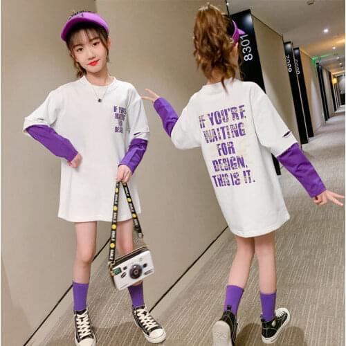Toddler Kids Full T-shirts Girls Leatter Long Style Casual Tops Teenage Big Girls White T Shirt Childrens Clothes Tee 8 6 10 12