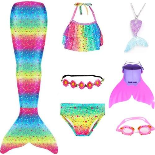 Girls Mermaid Tail for Kids Girls Swimming Costumes Children Swimsuit Bikini Bathing Suit Cosplay Dress With Monofin Fin Crown