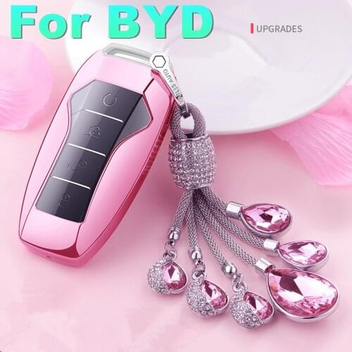 For BYD DM EV500 PRO 2019 car key case pink key case New energy car remote control case female gift decoration accessories