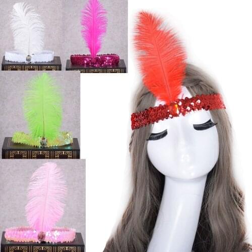 Elastic Indian COS colored Feather Headdress Headband Samba Carnival Costume/Chieftain headdress/Ostrich hair band Accessory
