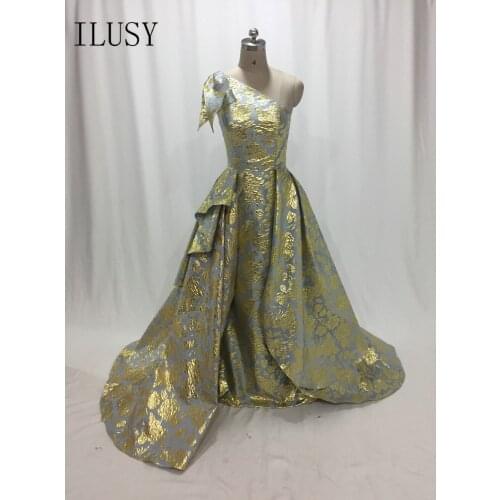 ILUSY robe soiree longue femme A line print party evening dresses with embroidery lace real photos