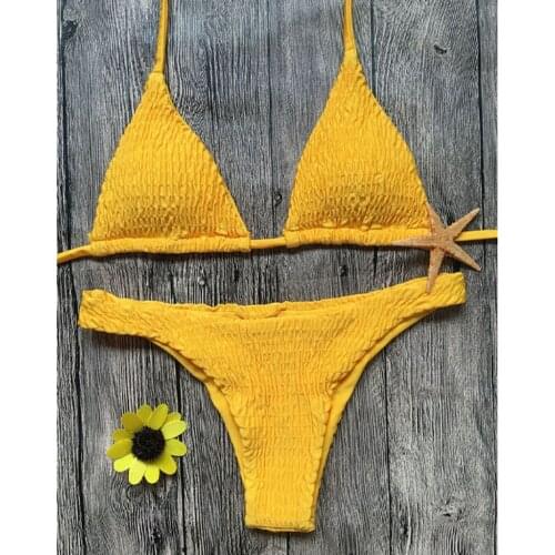 KANCOOLD womens swimming suit Sexy Pleated Bikini Solid Swimwear Women Low waist thong Swimsuit Off Shoulder Biquini 2020mar10