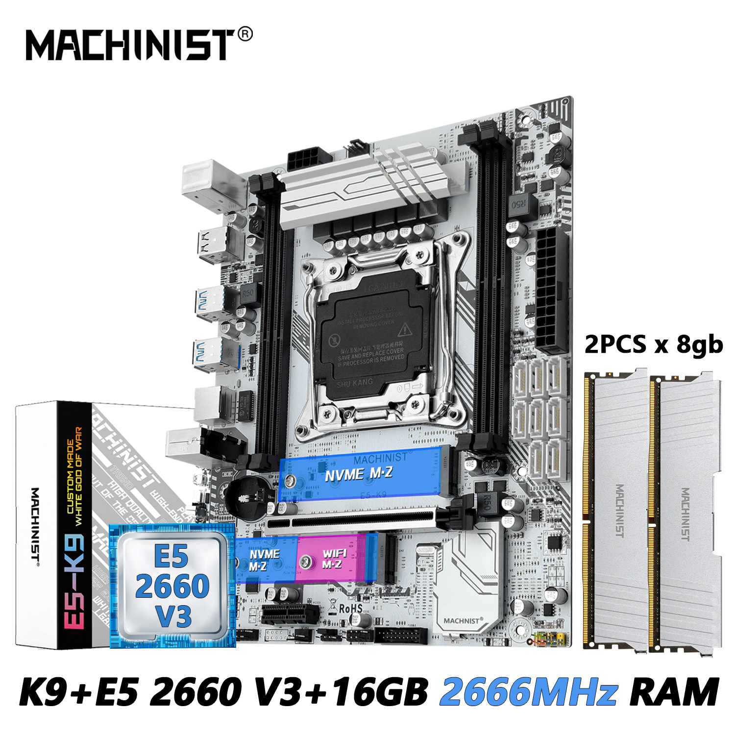 Machinist X99 Motherboard With Intel Xeon E5 2660 V3 Processor DDR4 2Pcs*8G= 16GB 2666MHZ Memory Set Kit LGA 2011-3 CPU X99-RS9