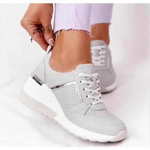 Fashion Women Sneakers Lace-Up Wedge Sports Shoes Women Vulcanized Shoes Casual Platform Ladies Breathable Females Sneakers