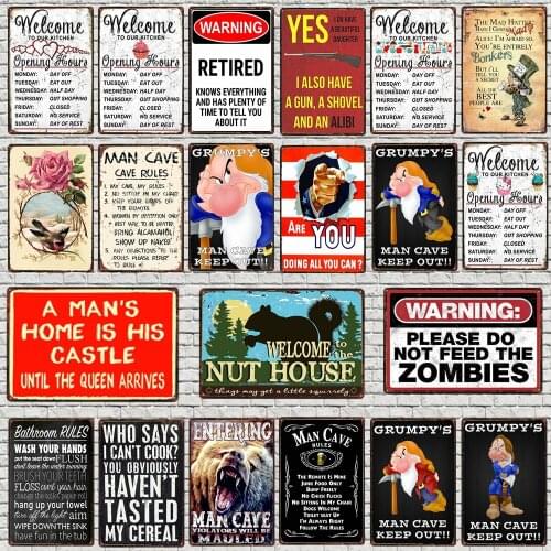 Kitchen Rules Tin Sign Man Cave Plaque Metal Vintage Wall Poster Art Bar Home Metal Plate Decor Cuadros 30X20CM DU-6010A