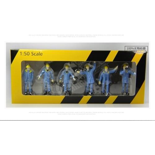 Mini 1: 50 blue engineer doll suit 3-4cm model accessories Engineering scene 6pcs/set