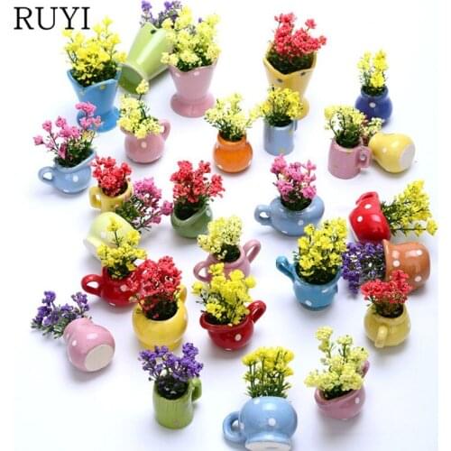 Random 10 pcs/lot Mini simulation plants samll potted Office desktop creative micro landscape decor home decoration fake plants