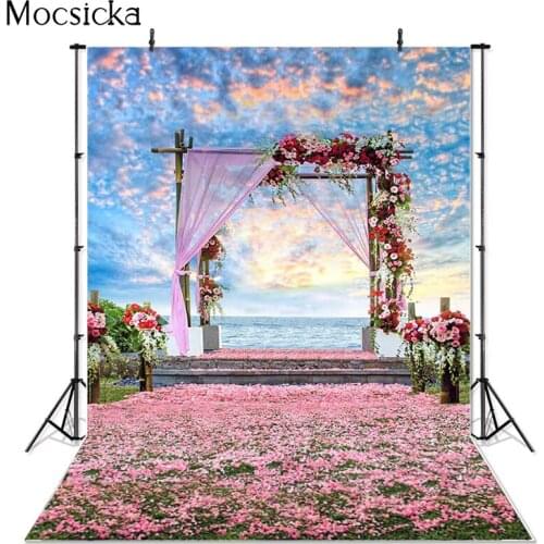 Mocsicka Vinyl Photography Background Computed Printed Flower Door Ocean Wedding Backdrops for Photo Studio CM-5949