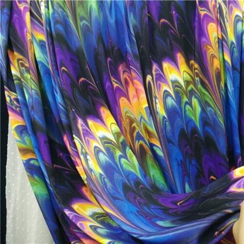 Fashion 4 Way Stretch Knitted Cotton/Spandex Fabric Color Feather Flame Flower Print Fabric Cloth Sewing DIY Dance Clothes/Dress