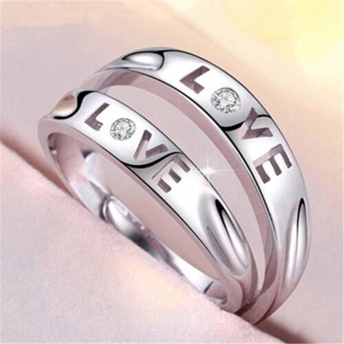 Fashion Simple Love Couple Rings White Gold Plated Inlay Zircon Ring Lovers Engagement Ring Promise Ring Couple Jewelry