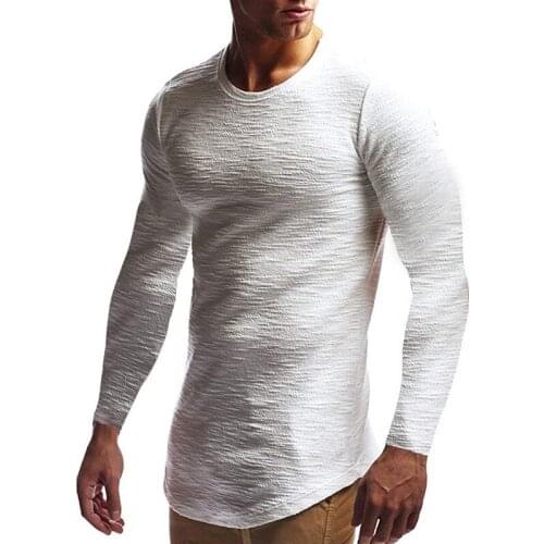 Men Long-Sleeved Round Neck T-Shirt Men Solid Color Casual Young MenS Slim-Fit T-Shirt Man Clothing Black White Top Autumn