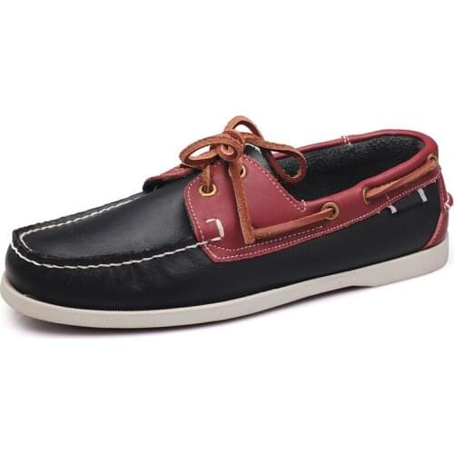 New Solid Color Leather Mens Boat Shoes Fashion Leather Loafers Overwear Lace-up Casual Shoes Mens Comfortable Driving Shoes