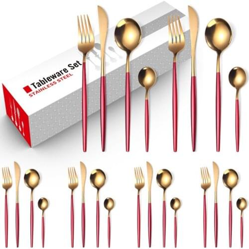 24 Piece Set Gold Creative Western Steak Stainless Steel Knife And Fork Four Piece Set Of Spray Painted Portuguese Tableware