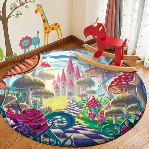 Non-slip Wonderful World Carpet Castle Dessert Castle Rainbow Childrens Rug Round Flannel Childrens Decorative Carpet Tapis