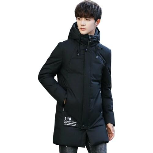 2019 Winter New Style Mid-length Hooded down Jacket White Duck down Korean-style Solid Color Thermal Jacket Top Mens