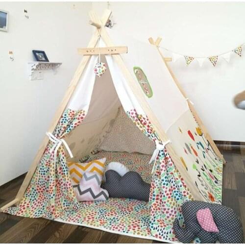 Square design with flower Teepee Tent 100% Cotton fabric Children Play Tent Kids palyhouse with mat