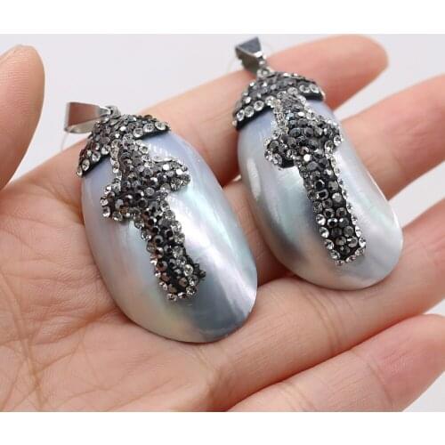 2021New Natural Semi-precious Stone Egg Shape Inlaid Pearl Pendant Making DIY Necklace Jewelry Accessory Gift Mother-of-pearl