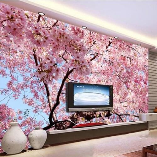 Custom Wall Cloth Romantic Cherry Blossom Landscape Photo Mural Wallpaper Bedroom Living Room Backdrop Wall Covering Home Decor