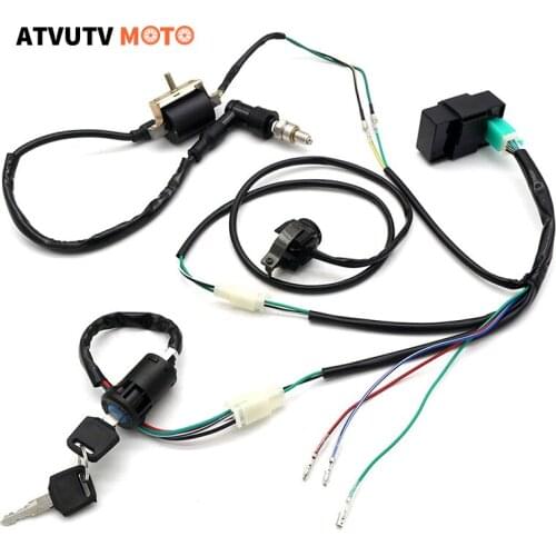 Wire Harness Ignition with Key coil CDI kill switch Spark Plug For ATV 50CC 70CC 90CC 110CC-160cc Buggy Go Kart