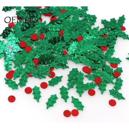 15g Christmas Tree Christmas Green Leaves 8*16mm Holly Berry 7mm Confetti For Home Party Decoration DIY Scrapbooking Supplies