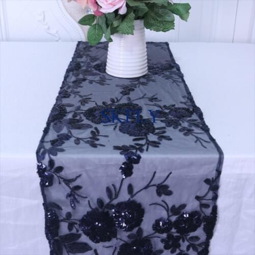 RU021C Popular new bead 4 colors available decorative navy blue sequin table runner