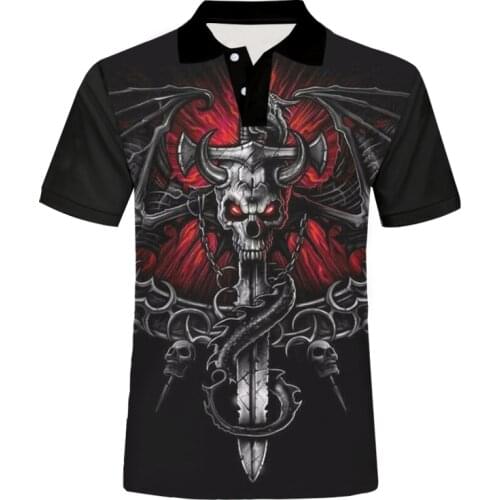 OGKB Summer Mens Cool Print Key Chain Skull 3D Polo Shirts Casual Polos Hip Hop Streetwear Punk Short Sleeve Shirts Oversize