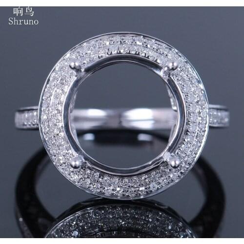 Shruno Sterling Silver 925 Pave 0.35ct Natural Diamonds Ring Fit Round 12mm Semi Mount Ring For Women Trendy Fine Jewelry