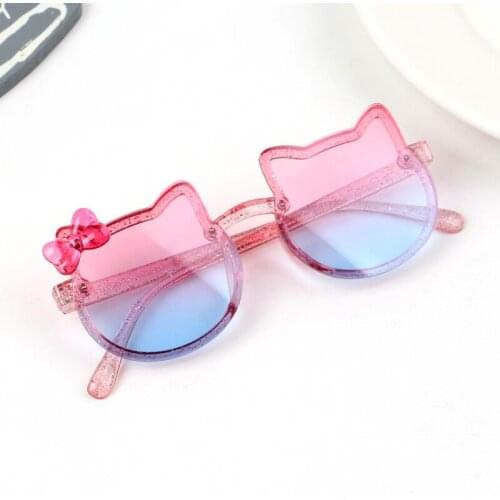 2021 New Bowknot Sunglasses Kids Girls Cat Shape Cute Cartoon Sun Glasses Anti-UV Eyewear Children Oculos UV400 Gift for 3-12
