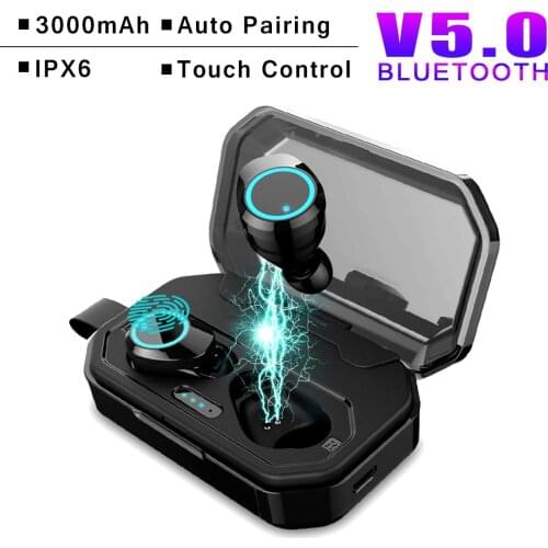 Bluetooth V5.0 TWS Wireless Earphone Touchs Control CVC8.0 Noise Cancellings Earbuds 3000mAh Charging Box Power Bank for iphone
