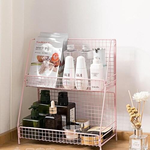 Iron Cosmetics Shelf Dormitory Desktop Storage Shelves Table Floor Double Layer Skin Care Finishing Rack