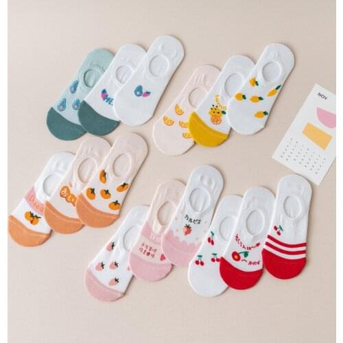 15 Styles Cartoon Fruit Boat Socks Women Ins Cute Orange Litchi Socks Slippers Sweet Happy Funny Girl Pink Socks Pop Socket Gift