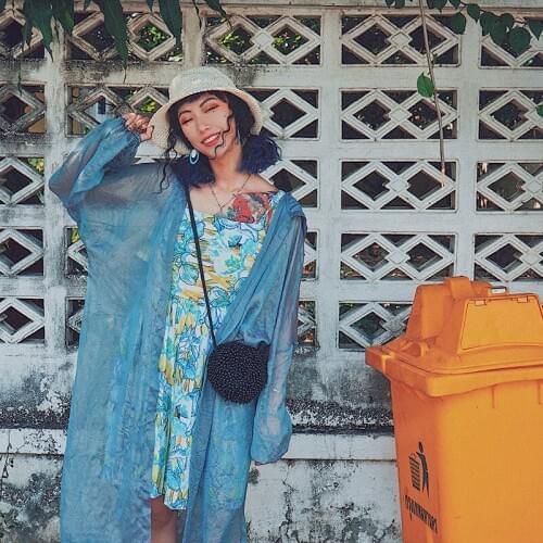 BT100 New Arrival 2017 vintage oversized hooded long see through shiny cardigan summer outwear women