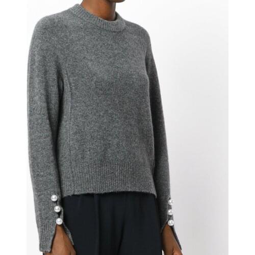 Wool Blend 2021 Winter Womens O Neck Short Front and Long Back Split Cuffs With Pearl Buttons Pullover Cardigan