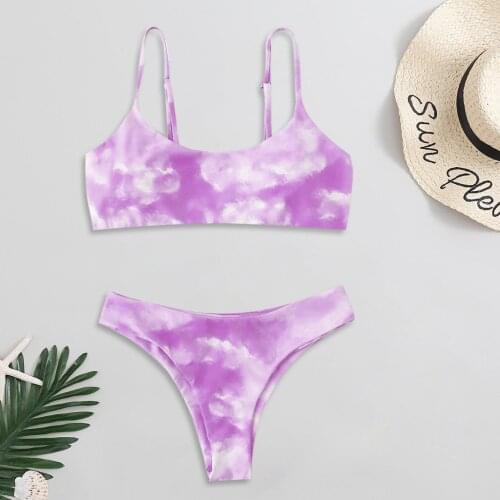 Womens Sexy Tie-Dye Print Brazilian Bikini Set High Cut Two Piece Beachwear Bikini Set 2020 Summer Swimwear Women Biquini