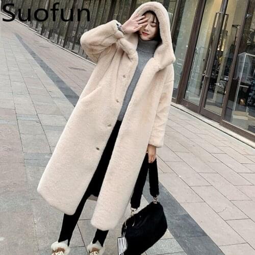 Thick Pocket Loose Luxury Fur X-Long Thick Warm High Quality Faux 2021 Fashion Rabbit Fur Winter Warm Lapel Women Pur OverCoats