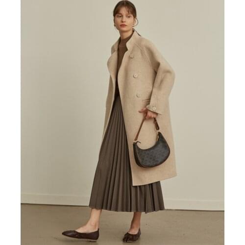 Tweed coat womens middle and long knee length 2021 autumn and winter new small double-sided Tweed Wool Coat