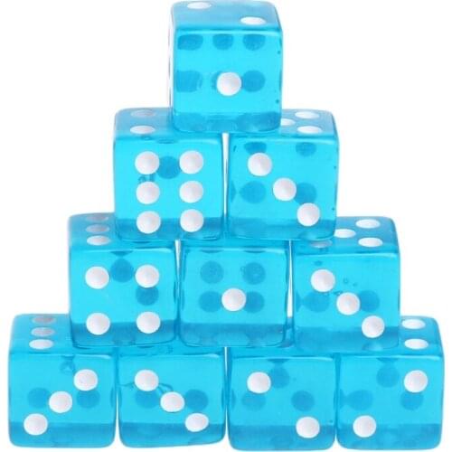 10pcs Six Sided 15mm Transparent Cube Round Corner Portable Table Playing Games U2JB