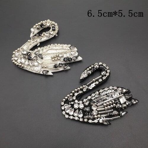 10PCS Rhinestones Crystal Sew On Swan Patches For Clothing Dress Bag Shoes DIY Sequins Applique Clothes Stickers Beaded Badges