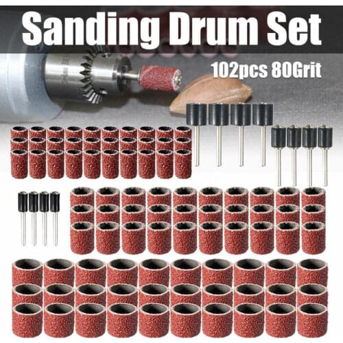 102Pcs Drum Sanding Sleeves Fit Sander Rotary Tool w/ 1/2 3/8 1/4 Inch Mandrels