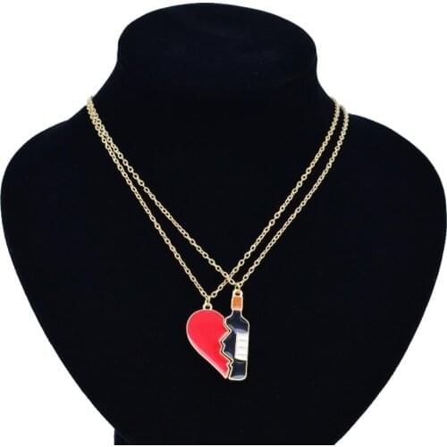 2Pcs/set Best Friends Forever Lovers Couple Necklace Half Heart Wine Bottle Pendant Necklaces BFF Creative Jewelry Birthday Gift