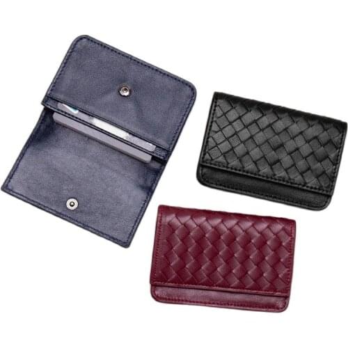 2021 SS Luxury Brand Woven Leather business card holder Genuine Sheep Leather ID credit card holder coin purse bag for men women