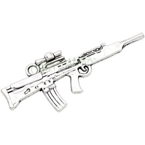 30pcs- Antique Tibetan Silver 2 Sided Machine Gun Charm Pendant 45x18mm