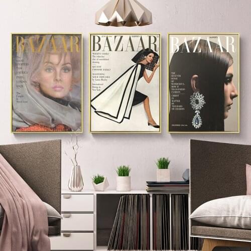 Bazaar Magazine Cover Retro Poster Modern Pictorial Canvas Painting Print Art Wall Pictures Simple Fashion Girls Room Home Decor